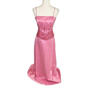 Fanny USA Vintage Y2K Formal Prom Dress Gown Pink Beaded Corset 2 Piece Small